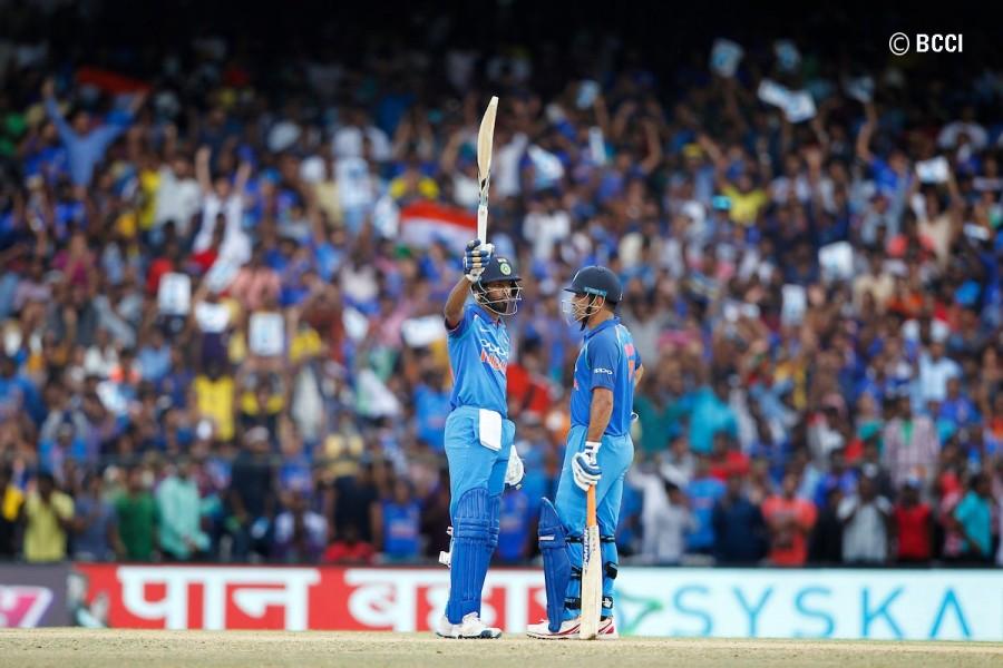 Pacer Coulter-Nile made a stunning comeback to 50-over cricket by claiming opener Ajinkya Rahane (5), and skipper Virat Kohli and Manish Pandey (both for noughts) for the scorecard to read 11/3. India opener Rohit Sharma (28) and Kedar Jadhav (40) brought some solidity with a 53-run fourth wicket stand before the last recognised batting duo of Dhoni and Pandya got their act together to deliver the needed stability. The men-in-blue will now face the Kangaroos at the Eden Gardens in Kolkata on Thursday. MS Dhoni,Hardik Pandya,India vs Australia 1st ODI,India vs Australia,india vs australia 2017,Duckworth-Lewis method,India beats Australia