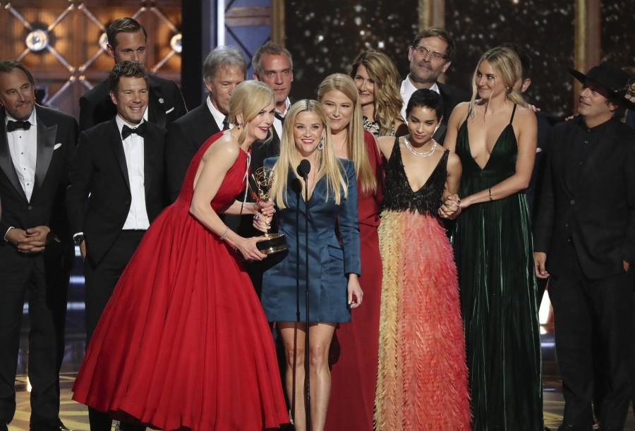 Nicole Kidman and Reese Witherspoon with the cast accept the award for Outstanding Limited Series to “Big Little Lies”. Emmy Awards,Emmy Awards 2017,69th Primetime Emmy Awards,10 Best Moments from Emmys 2017,Best Moments from Emmys 2017,Best Moments from Emmys