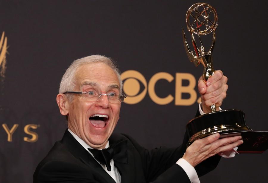 Don Roy King holds his Emmy for Outstanding Directing for a Variety Series for "Saturday Night Live". Emmy Awards,Emmy Awards 2017,69th Primetime Emmy Awards,10 Best Moments from Emmys 2017,Best Moments from Emmys 2017,Best Moments from Emmys