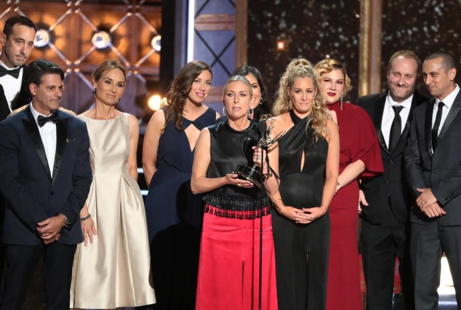 Audrey Morrissey accepts the award for Outstanding Reality-Competition Program for "The Voice." Emmy Awards,Emmy Awards 2017,69th Primetime Emmy Awards,10 Best Moments from Emmys 2017,Best Moments from Emmys 2017,Best Moments from Emmys