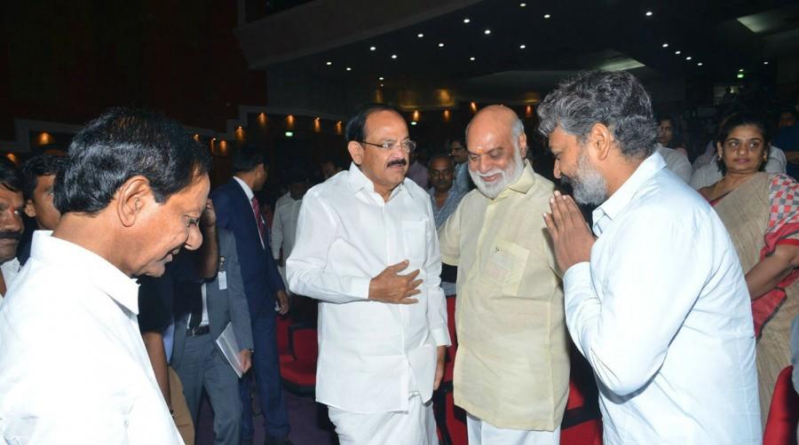 Naidu, in his speech, described Rajamouli as one of the most creative, innovative and inspiring filmmakers. Akkineni Nageswara Rao,Akkineni Nageswara Rao award,ANR,ANR award,ANR award event,KCR & Venkaiah Naidu,Venkaiah Naidu,SS Rajamouli,Filmmaker S.S. Rajamouli