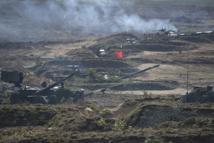 A view shows turrets of armoured vehicles during the Zapad-2017 war games. Russian war games,Russian war,Russia’s biggest war games,Russian war games rattle West,Mi-8 helicopter,Vladimir Putin