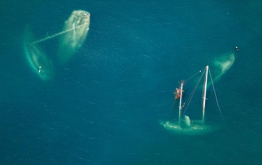 Vessels are seen off St. John 12 days after Hurricane Irma raked the Virgin Islands. U.S. Virgin,Irma aftermath,U.S. Virgin Islands,Hurricane Irma