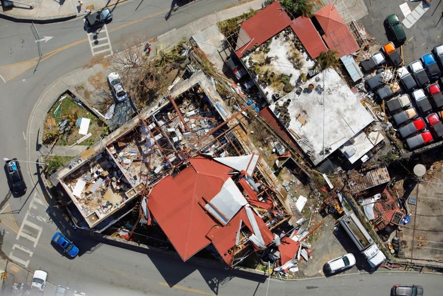 Damaged buildings in Cruz Bay, St. John. U.S. Virgin,Irma aftermath,U.S. Virgin Islands,Hurricane Irma