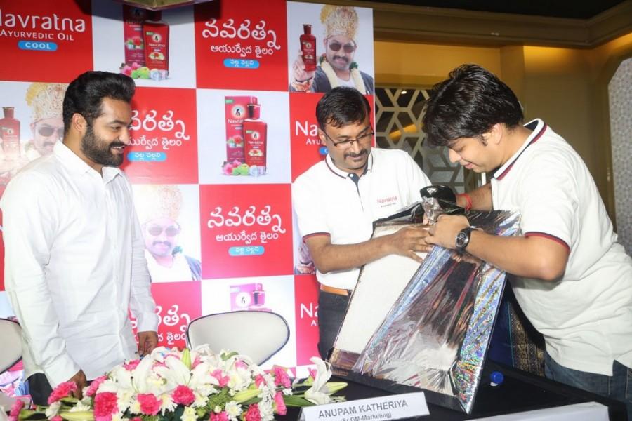 Actor Jr NTR spotted at Navratna Ayurvedic Oil Press Meet. Jr NTR,actor Jr NTR,Navratna Ayurvedic Oil Press Meet,Navratna Ayurvedic Oil,Jai Lava Kusa,Jai Lava Kusa actor