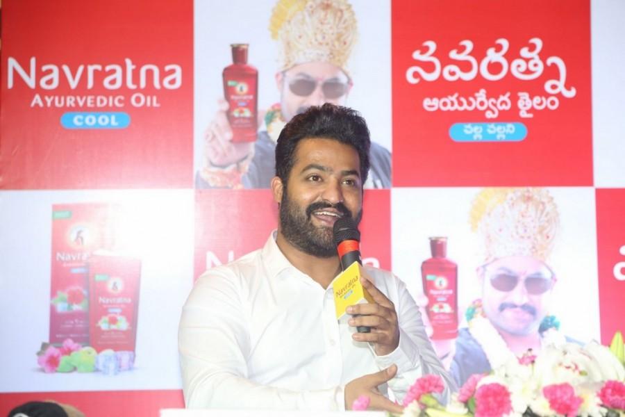 Actor Jr NTR snapped at Navratna Ayurvedic Oil Press Meet. Jr NTR,actor Jr NTR,Navratna Ayurvedic Oil Press Meet,Navratna Ayurvedic Oil,Jai Lava Kusa,Jai Lava Kusa actor