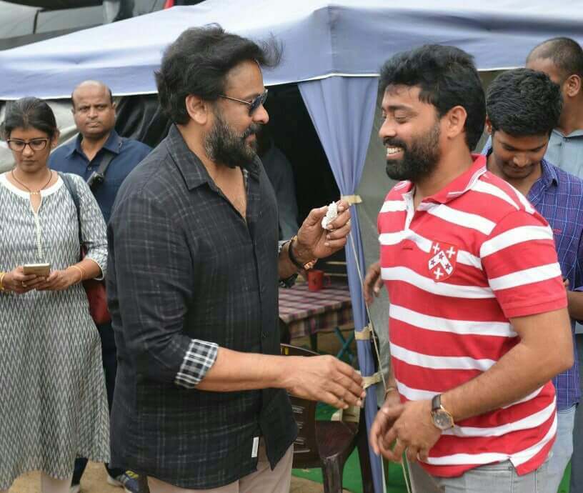 Megastar Chiranjeevi at Rangasthalam 1985 sets. Chiranjeevi,SS Rajamouli,Megastar Chiranjeevi,Rangasthalam 1985,Rangasthalam,Rangasthalam 1985 sets,Chiranjeevi at Rangasthalam 1985 sets,SS Rajamouli Rangasthalam 1985 sets