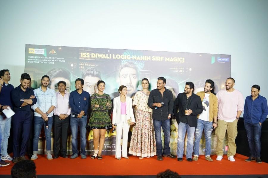 Actors Ajay Devgan, Parineeti Chopra, Johnny Lever, Arshad Warsi, Tusshar Kapoor, Kunal Khemu, Johnny Lever, Shreyas Talpade and Director Rohit Shetty during the trailer launch of their upcoming film "Golmaal Again" in Mumbai on Sept 22, 2017. Ajay Devgn,Parineeti Chopra,Arshad Warsi,Tusshar Kapoor,Golmaal Again trailer launch,Golmaal Again trailer,Golmaal Again,Golmaal Again trailer launch pics,Golmaal Again trailer launch images,Golmaal Again trailer launch stills,Golmaal Again trailer launch
