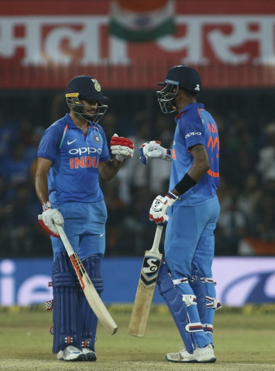 The Australians heaved a sigh of relief when Rohit fell to a mistimed shot off Coulter-Nile while attempting another big hit. The ball took the top edge of the bat with Hilton Cartwright pulling off the catch at deep mid-wicket. The visitors had more reasons to celebrate a couple of overs later when Cummins trapped Rahane leg before. Kohli and Kedar Jadhav added 56 runs between them before both departed in consecutive overs. However, Pandya brutally extinguished any glimmer of hope the visitors entertained at that point. He put together a stand of 78 runs off 63 deliveries before falling just 10 runs short of victory. Earlier, opening batsman Aaron Finch's 124 powered Australia to 293/six in their 50 overs after visiting skipper Steve Smith won the toss and elected to bat first. Finch, who registered his eighth ODI century, shared a 154-run second-wicket partnership with skipper Steve Smith (63 off 71 balls) as Australia, who have already lost the first two ODIs in the five-match series, put up a challenging target for the hosts. India beat Australia,India beat Australia by 5 wickets,India vs Australia,India vs Australia 2017