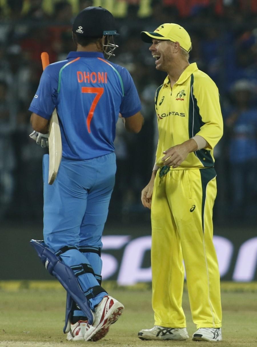 The Indian bowlers struggled for the better part of the innings but they fought back towards late to not allow Australia get a big score. Finch, who missed the first two ODIs due to a calf injury, plundered 12 fours and four sixes. The 30-year-old and David Warner (42 off 44 balls) provided a near-perfect start for the visitors. They put up 70 runs when Warner was bowled by medium pacer Hardik Pandya in the third ball of the 14th over. Warner struggled early while Finch looked fluent from the onset. Finch's rhythm helped Warner as the left-hander took some time to get it going. Warner too looked threatening but Pandya ended his stay -- which brought Smith to the crease. Both Smith and Finch displayed calculative batting as they didn't restrain themselves from playing big shots. Mixing ones and twos with boundaries, Smith-Finch put India under pressure. Finch went on the back-foot and used the long handle to good effect against the spin pair of left-arm wrist spinner Kuldeep Yadav and leg-spinner Yuzvendra Chahal. Kuldeep and Chahal had tormented the visitors in the first two ODIs but Smith and Finch showed how to tackle the spinners in these conditions. Finch was at his belligerent best and got to the personal three-figure mark in 110 deliveries. The partnership threatened to take Australia past the 320-run mark at one stage. India beat Australia,India beat Australia by 5 wickets,India vs Australia,India vs Australia 2017
