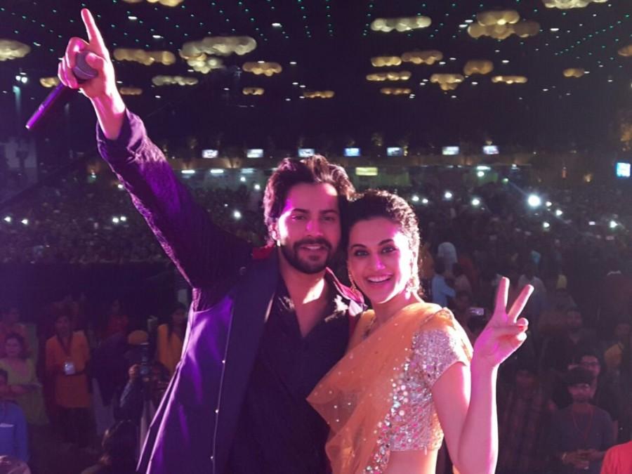 The trio was earlier seen dancing to the tunes of Falguni Pathak in a garba event in Borivali, Mumbai. 'Judwaa 2' is the revamped version of the 1997 Salman Khan starrer Judwaa. Sajid Nadiadwala's 'Judwaa 2' is a film packed with action, drama, humour and romance just like the original film. Jacqueline Fernandez,Taapsee Pannu,Varun Dhawan