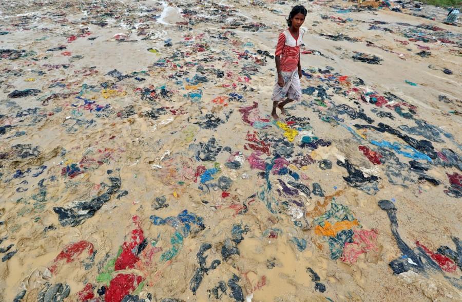 Discarded items of clothing in a Rohingya refugee camp in Cox's Bazar, Bangladesh. Rohingya,Rohingya flee Myanmar,Violence in Myanmar,480,000 Rohingya,refuge in Bangladesh