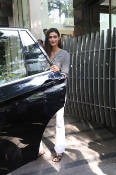 Athiya Shetty was spotted leaving Ashutosh Gowariker's office with a smile on her face.