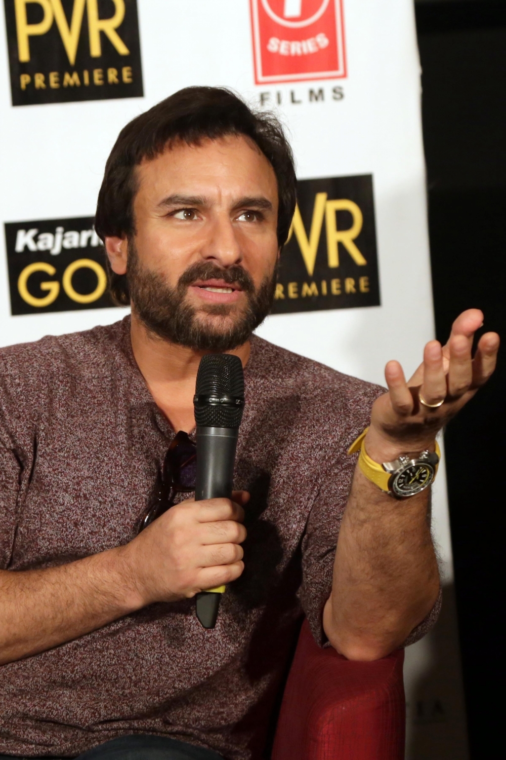 Actor Saif Ali Khan during the promotions of his upcoming film "Chef" in New Delhi on Sept 28. 2017. Saif Ali Khan,Padmapriya Janakiraman,Raja Krishna Menon,Chef,Chef promotion,Chef movie promotion