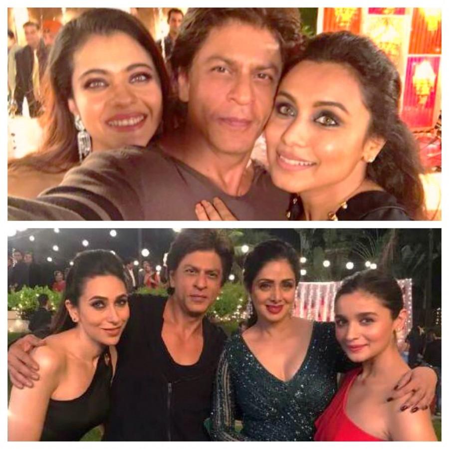 Bollywood actor Shah Rukh Khan got together with actresses Kajol and Rani Mukerji -- not for a film but for a selfie. The superstar said he was in awe of their personalities, and thanked them for their graciousness and love. Shah Rukh Khan,Kajol,Rani Mukerji,Shah Rukh Khan,Kajol,Rani Mukerji selfie,SRK,Kajol,Rani Mukerji's selfie moment
