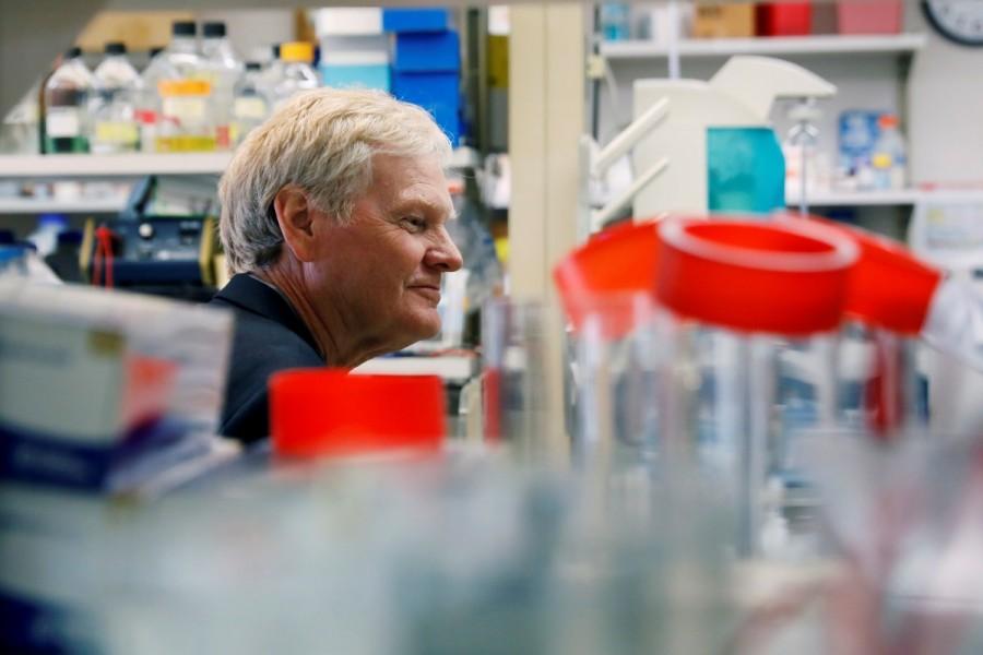 Michael W. Young, a joint winner of the 2017 Nobel Prize in Physiology or Medicine, poses for a portrait in one of his labs at The Rockefeller University in New York. U.S. scientists Jeffrey Hall, Michael Rosbash and Michael Young won the 2017 Nobel prize for medicine for unravelling molecular mechanisms that control our internal body clocks. Nobel prizes,Science,Science prizes,People in science,Biology,Michael Rosbash,Jeffrey C Hall,Michael W Young,Nobel prize,Nobel prize 2017,Nobel prize winner,Nobel prize 2017 winner