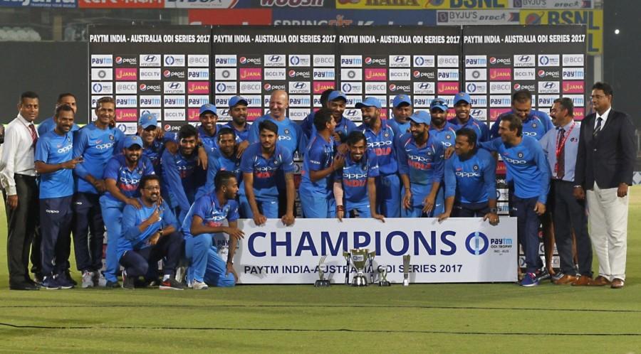 Rohit Sharma struck a century as India beat Australia by seven wickets in the fifth and final One-Day International (ODI) at the Vidarbha Cricket Association Ground here on Sunday to end the five-match series on a winning note. India thus won the series 4-1. The victory also helped India regain the top spot in the ODI rankings, pushing South Africa to the second spot. Australia remain third. Chasing a modest target of 243 runs, India crossed the line with 43 balls still to go. India thrash Australia,India beats Australia,India thrash Australia in 5th ODI,Rohit Sharma