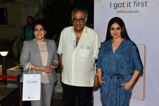 Actress Sridevi & Boney Kapoor at Launch of IPhone 8 & IPhone 8+ at iAzure in Mumbai.