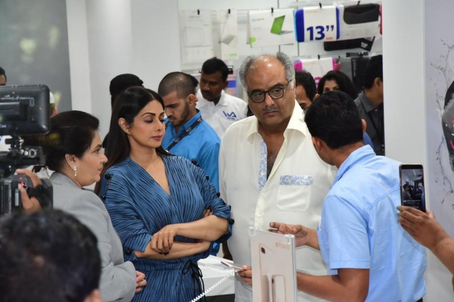 Filmmaker Boney Kapoor along with wife and actress Sridevi during the launch of iPhone 8 and iPhone 8+ at iAzure. Sridevi & Boney Kapoor,Sridevi Kapoor,Sridevi,IPhone 8 & IPhone 8+,IPhone 8,IPhone 8+,IPhone 8+ launch