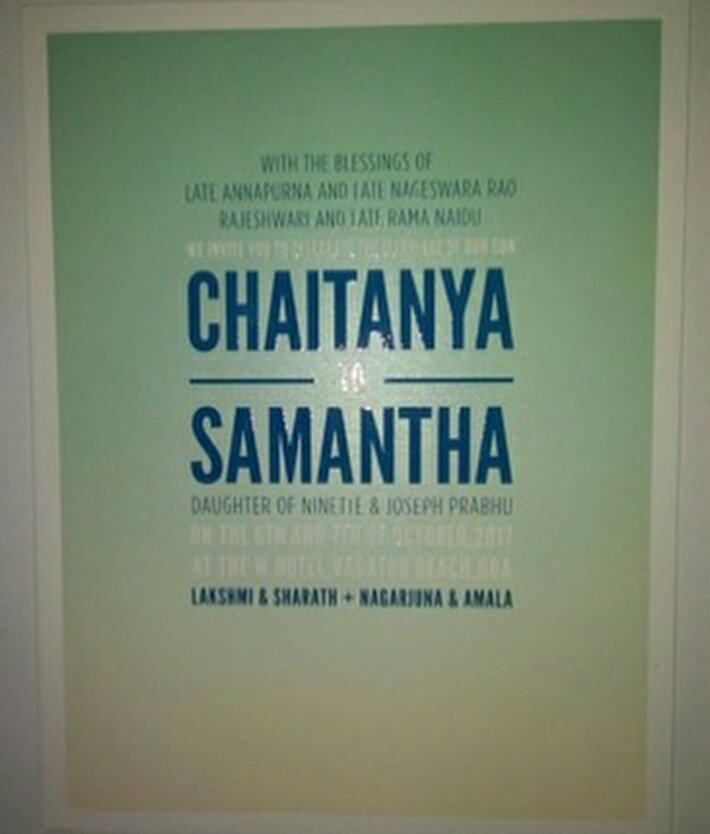 Naga Chaitanya and Samantha wedding will be performed both in Hindu and Christian traditions on Friday, October 6. Naga Chaitanya weds Samantha,Naga Chaitanya and Samantha,Naga Chaitanya and Samantha wedding,Naga Chaitanya and Samantha marriage,Naga Chaitanya wedding invitation,Naga Chaitanya wedding card,Samantha wedding invitation,Samantha wedding card,Chaitanya Sam