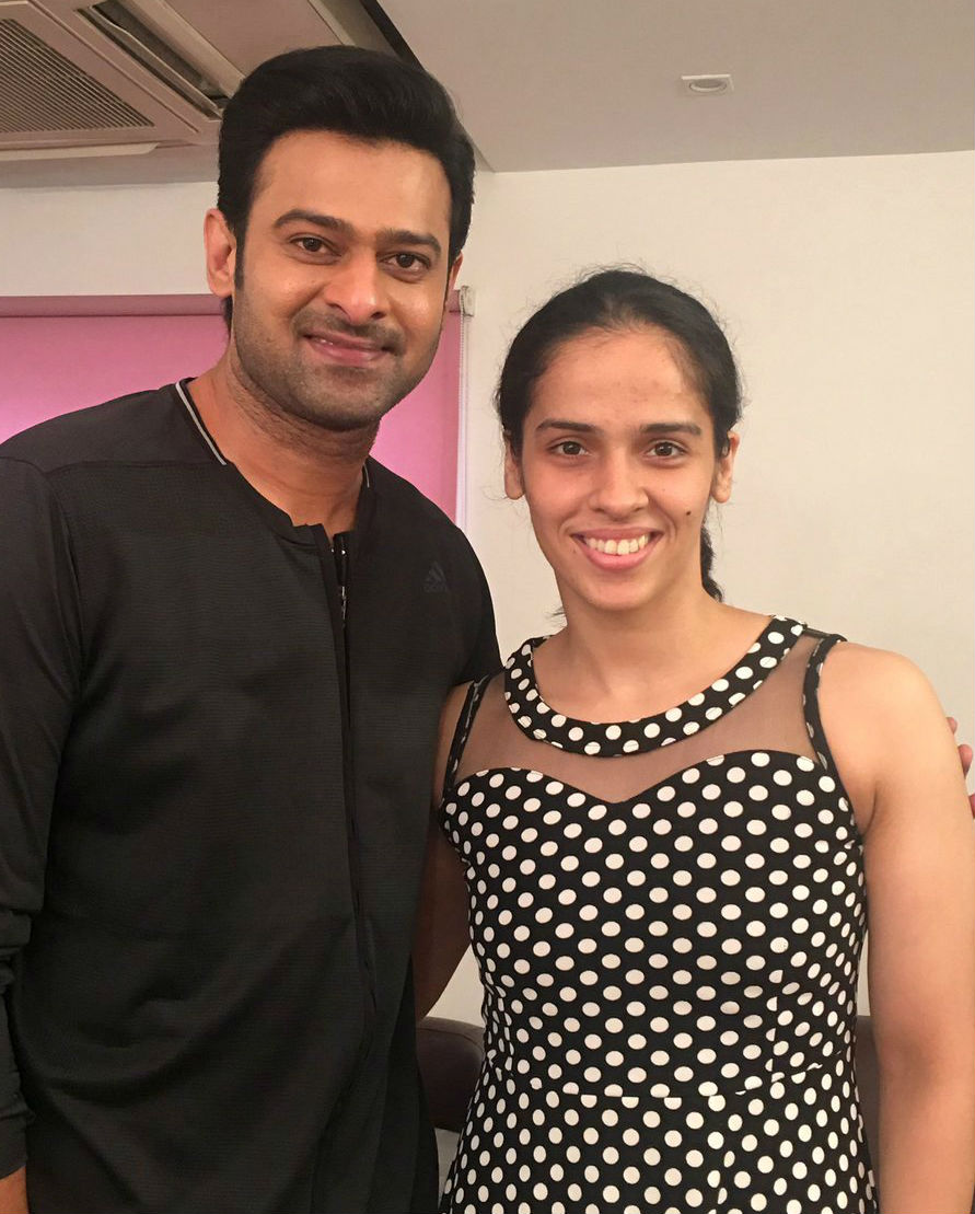 Indian Badminton Player Saina Nehwal meets actor Prabhas at Saaho shoot. Saina Nehwal,Badminton Player Saina Nehwal,Indian Badminton Player Saina Nehwal,Saina Nehwal meets Prabhas,actor Prabhas,Saaho,Saaho on the sets