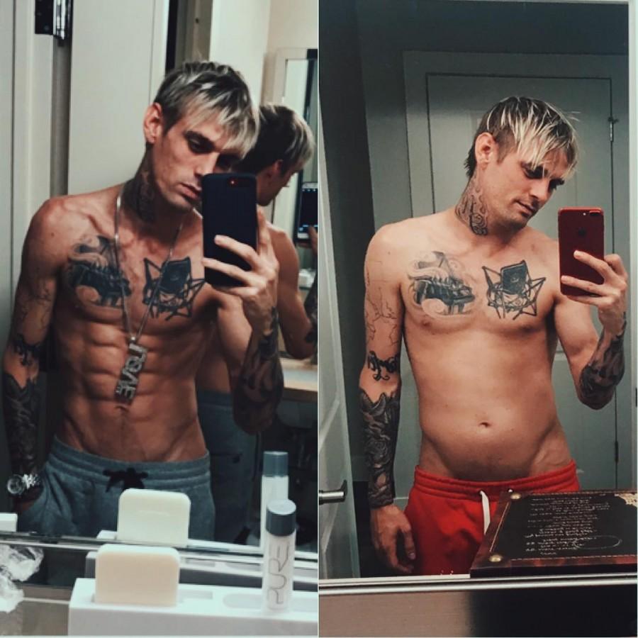 Aaron, 29, showed off his body in a bathroom mirror selfie. He was shirtless in the image which was placed side-by-side with a similar selfie from his pre-rehabilitation days, reports aceshowbiz.com. "From 115 pounds to 145 in a few weeks. On the left 115, on the right 145 (praying emoji). Continuing to focus on myself and my health. Sorry, I couldn't wait to show you till 2018. Proud of myself. Stress-free. I missed you all so much. Needed some time to heal and this is a direct result," he captioned the image. Aaron Carter,actor Aaron Carter,Aaron Carter weight gain,Aaron Carter weight gain pic,Aaron Carter shirtless selfie,Aaron Carter selfie,Aaron Carter selfie pics,Aaron Carter selfie image,Aaron Carter selfie stills,Aaron Carter selfie picture