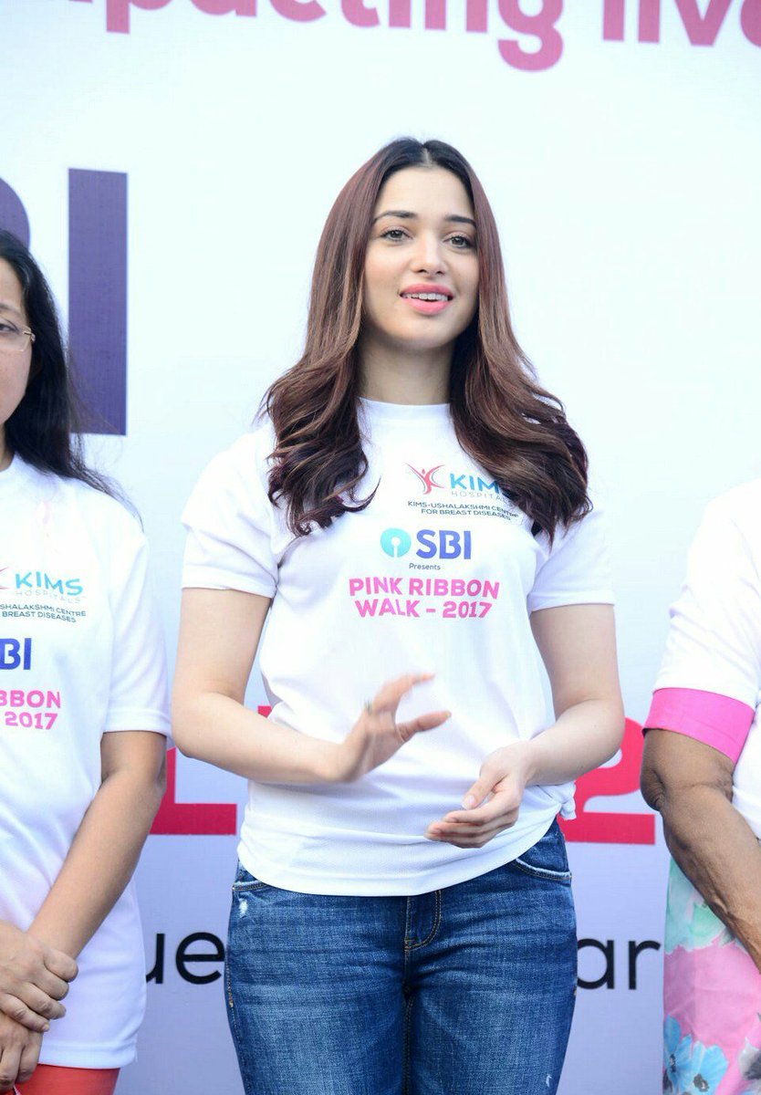 The walk was aimed at creating awareness about importance of early detection of breast cancer, salute survivors, and spread the message of hope, courage and survival in the fight against the disease. Tamannaah,actress Tamannaah,Tamannaah Bhatia,Pink Ribbon walk,breast cancer awareness,Tamannaah Bhatia at breast cancer awareness,Pink Ribbon campaign