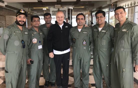 Veteran actor Anupam Kher says he felt delighted to meet Air Force officers in Kasauli. Anupam on Sunday morning tweeted a photograph of himself along with the officers, and captioned it: 