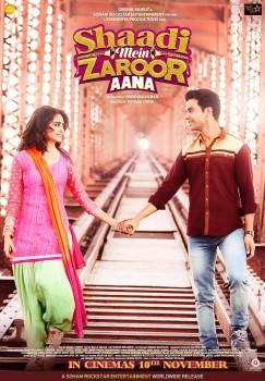 Actor Rajkummar Rao reveals the first poster of Shaadi Mein Jaroor Aana by tweeting: Here's the first look poster of #ShaadiMeinZaroorAana. Releasing on 10th November. Kuch alag hi hai ye Shaadi, kyun @kriti_official.