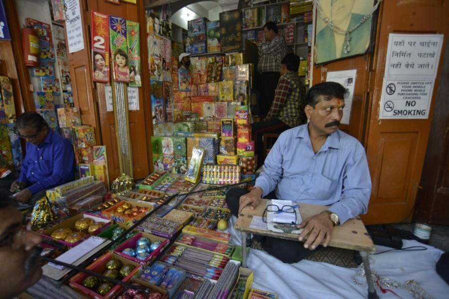 Crackers being sold at a Jama Masjid market in Delhi. The Supreme Court on 9th October ruled that there will be no sale of firecrackers during Diwali, as it restored a November 2016 order banning the sale and stocking of firecrackers in Delhi and National Capital Region. Firecrackers,Firecrackers in Delhi,Jama Masjid market,SC Fireworks ban,Diwali