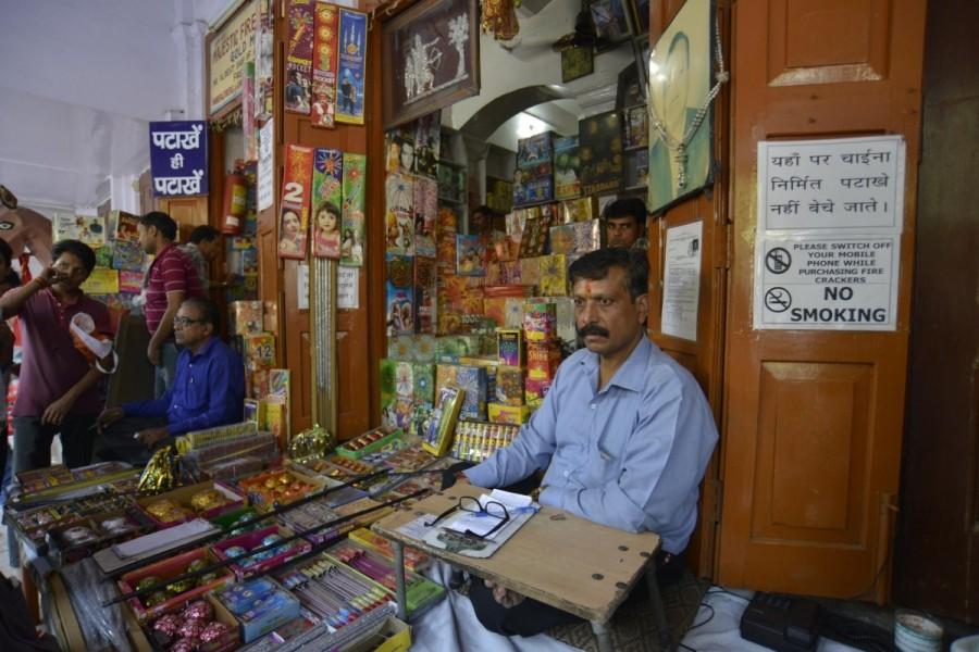 Crackers being sold at a Jama Masjid market in Delhi on Oct 9, 2017. The Supreme Court on 9th October ruled that there will be no sale of firecrackers during Diwali, as it restored a November 2016 order banning the sale and stocking of firecrackers in Delhi and National Capital Region. Firecrackers,Firecrackers in Delhi,Jama Masjid market,SC Fireworks ban,Diwali