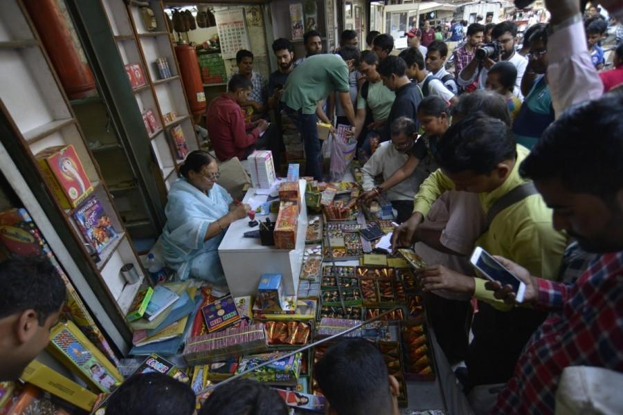 Firecrackers being sold at a Jama Masjid market in Delhi. The Supreme Court on 9th October ruled that there will be no sale of firecrackers during Diwali, as it restored a November 2016 order banning the sale and stocking of firecrackers in Delhi and National Capital Region. Firecrackers,Firecrackers in Delhi,Jama Masjid market,SC Fireworks ban,Diwali