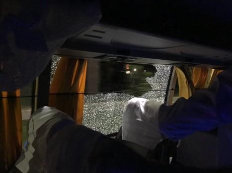 Australia's cricket squad suffered a scare after a stone was thrown at their bus on its return to a city hotel from the Barsapara Cricket Stadium here. The incident took place on Tuesday night after Australia defeated India by eight wickets in the second Twenty20 International (T20I).