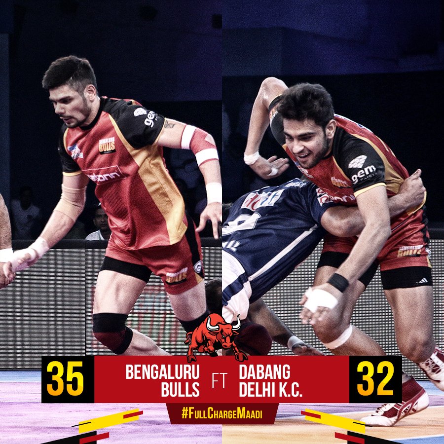 Pro Kabaddi League,Bengaluru Bulls,Dabang Delhi,Ajay Kumar,Rohit Kumar,Bengaluru Bulls beats Dabang Delhi