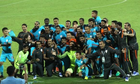 India thrashed Macau 4-1 to qualify for the 2019 Asian Cup football tournament here on Wednesday. Rowllin Borges (28th minute) put India ahead in the first half before Sunil Chhetri (60th) and Jeje Lalpekhlua (90+2) found the net after the break.
