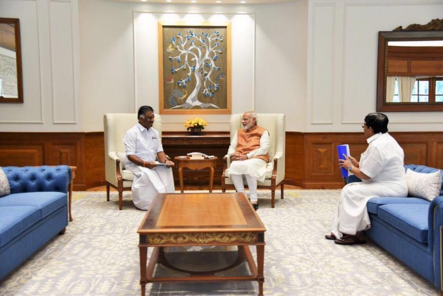 When a reporter asked him about the "saffronisation" of Tamil Nadu, Panneerselvam shot back: "The media questioning has now gone off the track." About the purpose of the meeting with Modi, Panneerselvam said he had given a memorandum seeking allotment of coal for electricity production because of its shortage. The Prime Minister assured him that whatever coal was required for power production would be made available to the state, he said. Panneerselvam,O Panneerselvam,Panneerselvam meets Narendra Modi,Panneerselvam meets Modi,Narendra Modi,Palaniswamy,Edapadi Palaniswamy