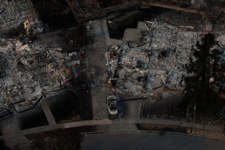 An aerial view of properties destroyed by the Tubbs Fire in Santa Rosa. California wildfire,California wildfire from above,California wildfire aftermath,Tubbs Fire,Aerial views of California wildfire