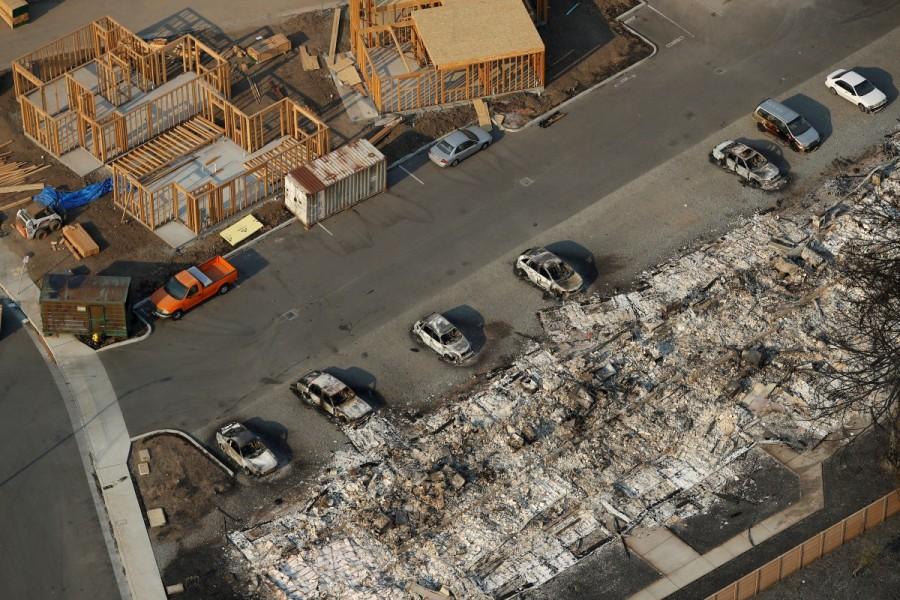 An aerial view of properties destroyed by the Tubbs Fire. California wildfire,California wildfire from above,California wildfire aftermath,Tubbs Fire,Aerial views of California wildfire