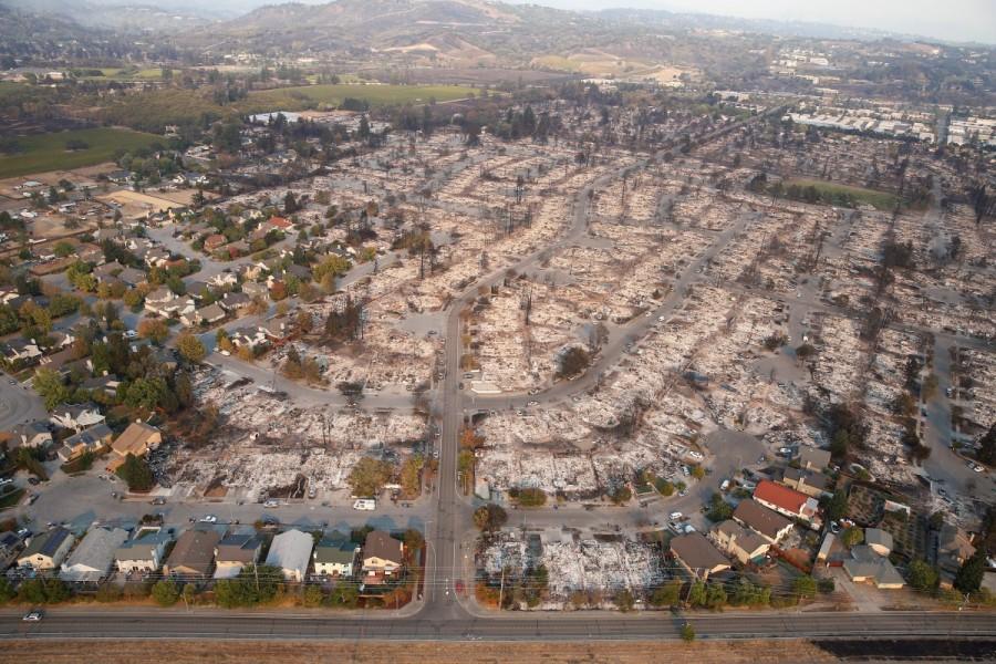 An aerial view of properties destroyed by the Tubbs Fire in Santa Rosa. California wildfire,California wildfire from above,California wildfire aftermath,Tubbs Fire,Aerial views of California wildfire