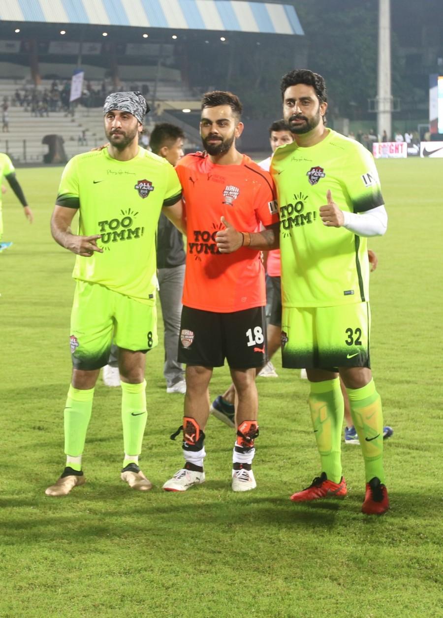 The 2017 edition of the Celebrity Clasico football match is an initiative by Cornerstone Sport and GS Worldwide Entertainment. The funds generated through this match will be utilised for the charitable initiatives of both the Virat Kohli foundation and Playing for Humanity. Virat Kohli,Abhishek Bachchan,Virat Kohli and Abhishek Bachchan,MS Dhoni,Celebrity Clasico