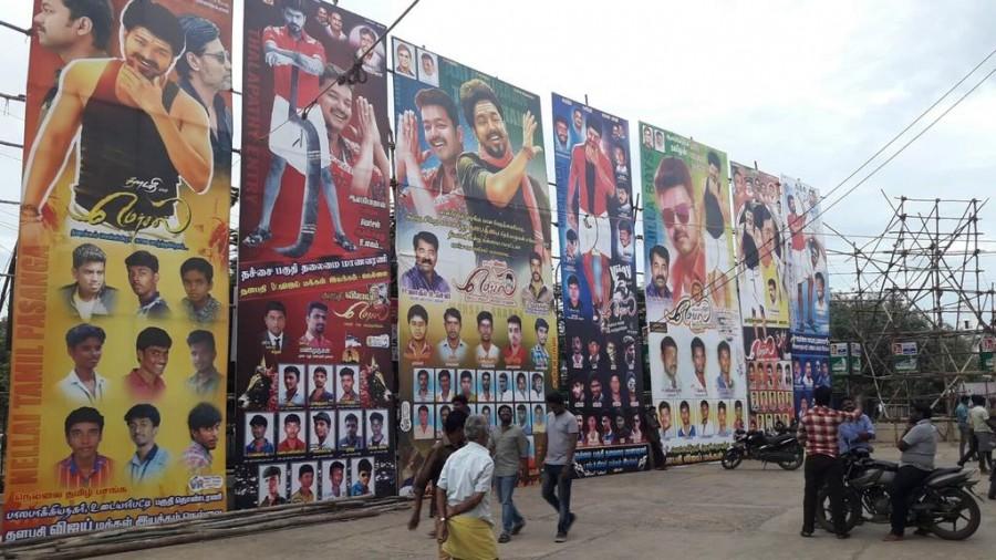 Thalapathy Vijay fans celebrate Mersal movie release. Thalapathy Vijay,Ilayathalapathy Vijay,Vijay,actor Vijay,Mersal mania,Vijay's Mersal mania,Mersal release,Mersal movie release,Mersal mania everywhere,Vijay fans,Vijay banner,vijay cutouts