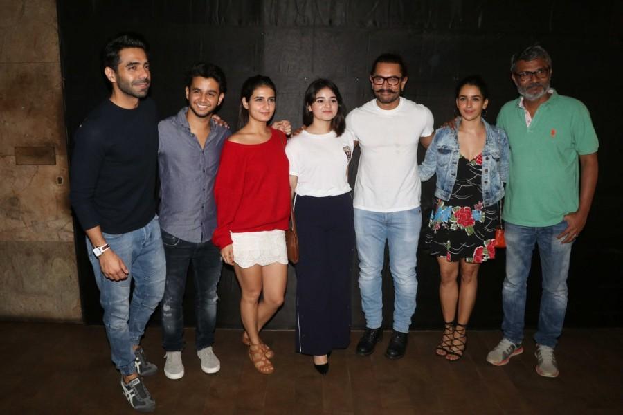 Aparshakti Khurana, Fatima Sana Shaikh, Zaira Wasim, Aamir Khan, Sanya Malhotra, Nitesh Tiwari at Secret Superstar special screening. Sachin Tendulkar,Anil Kapoor,Aamir Khan,Secret Superstar,Secret Superstar special screening,Secret Superstar special screening pics,Secret Superstar special screening images,Secret Superstar special screening stills,Secret Superstar special screening pict
