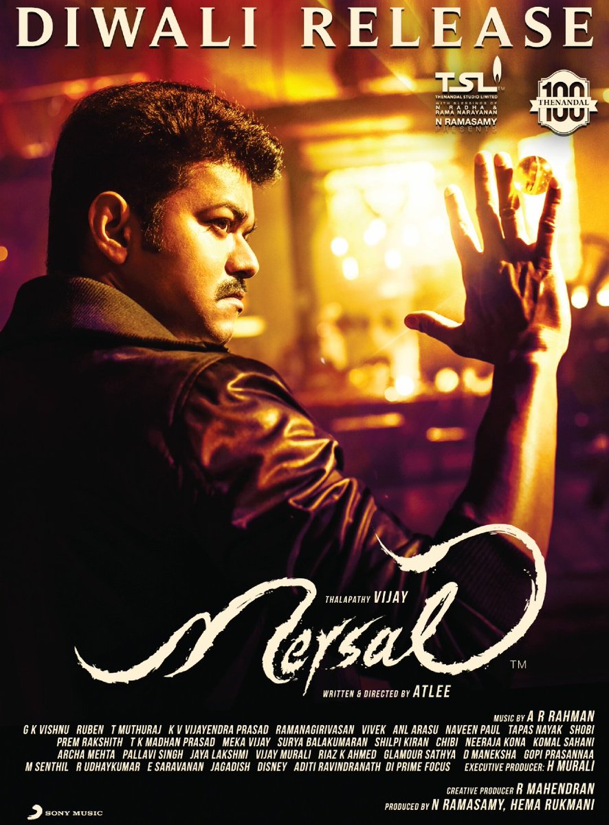 S.J. Suryah will be seen the antagonist in the film, which has music by A.R. Rahman. Thalapathy Vijay,Vijay,actor Vijay,Ilayathalapathy Vijay,Mersal release poster,Mersal release,Mersal poster