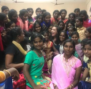 Actress Amy Jackson celebrates Diwali with Kids at Orphanage in Chennai.