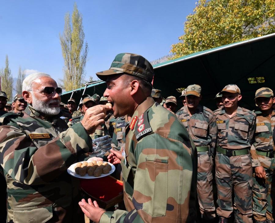 Sources here said the Prime Minister is also visiting the far-flung Tulial area near the LoC in Gurez sector to spend some time with the soldiers there. PM Narendra Modi,Narendra Modi,Narendra Modi celebrates Diwali,Modi celebrates Diwali,Narendra Modi celebrates Diwali with soldiers