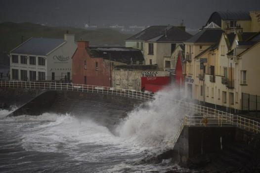 Winds batter the coast as storm Ophelia hits the County Clare town of Lahinch.