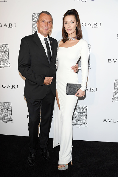 Bulgari CEO Jean-Christophe Babin and Bella Hadid attend a party to celebrate the Bvlgari Flagship Store Reopening on October 20, 2017 in New York City. Bella Hadid,model Bella Hadid,Bella Hadid flaunts her sensational figure,Bella Hadid at BVLGARI flagship reopening,BVLGARI flagship reopening,Bulgari Celebrates 5th Avenue Flagship Store Opening