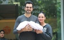 Actress Esha Deol comes out along with her husband Bharat Takhtani after being released from a Mumbai hospital after she gave birth to a baby girl on Oct 23, 2017.