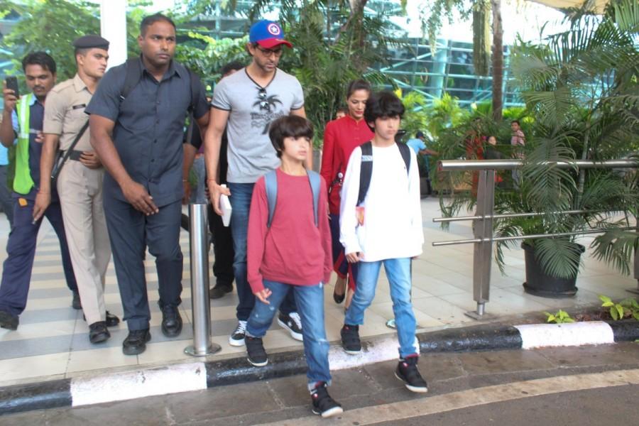 Actor Hrithik Roshan and their sons Hrehaan and Hridhaan returns to Mumbai after Goa vacation. Hrithik Roshan,Sussanne Khan,Hrehaan,Hridhaan,Hrehaan and Hridhaan Roshan,Hrithik Roshan son,Hrithik Roshan wife,Hrithik Roshan ex-wife Sussanne Khan