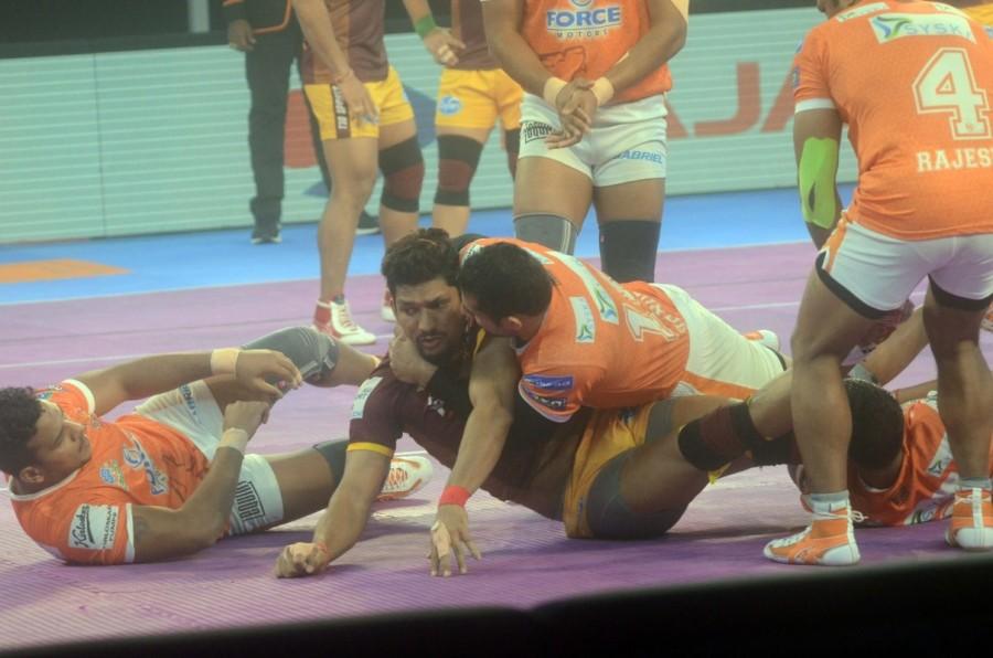 Akshay Jadhav opened Pune's account in the same minute with a raid point before the defence forced a super tackle in the fourth minute to reduce the margin to 3-5. UP Yoddha inflicted the first all out of the match in the same minute to extend their lead to 10-3. Pune were struggling to come to grips with UP's strong offence as Rishank scored three more points in one minute to get the lead to 13-3. The next few minutes, however saw Pune come back to force another super tackle as they trailed 9-14 before Deepak Hooda made a two-point raid in the 15th minute to reduce the gap to 13-15. Pro Kabaddi League 2017,Puneri Paltan,UP Yoddha,Puneri Paltan beats UP Yoddha,Pro Kabaddi League Season 5